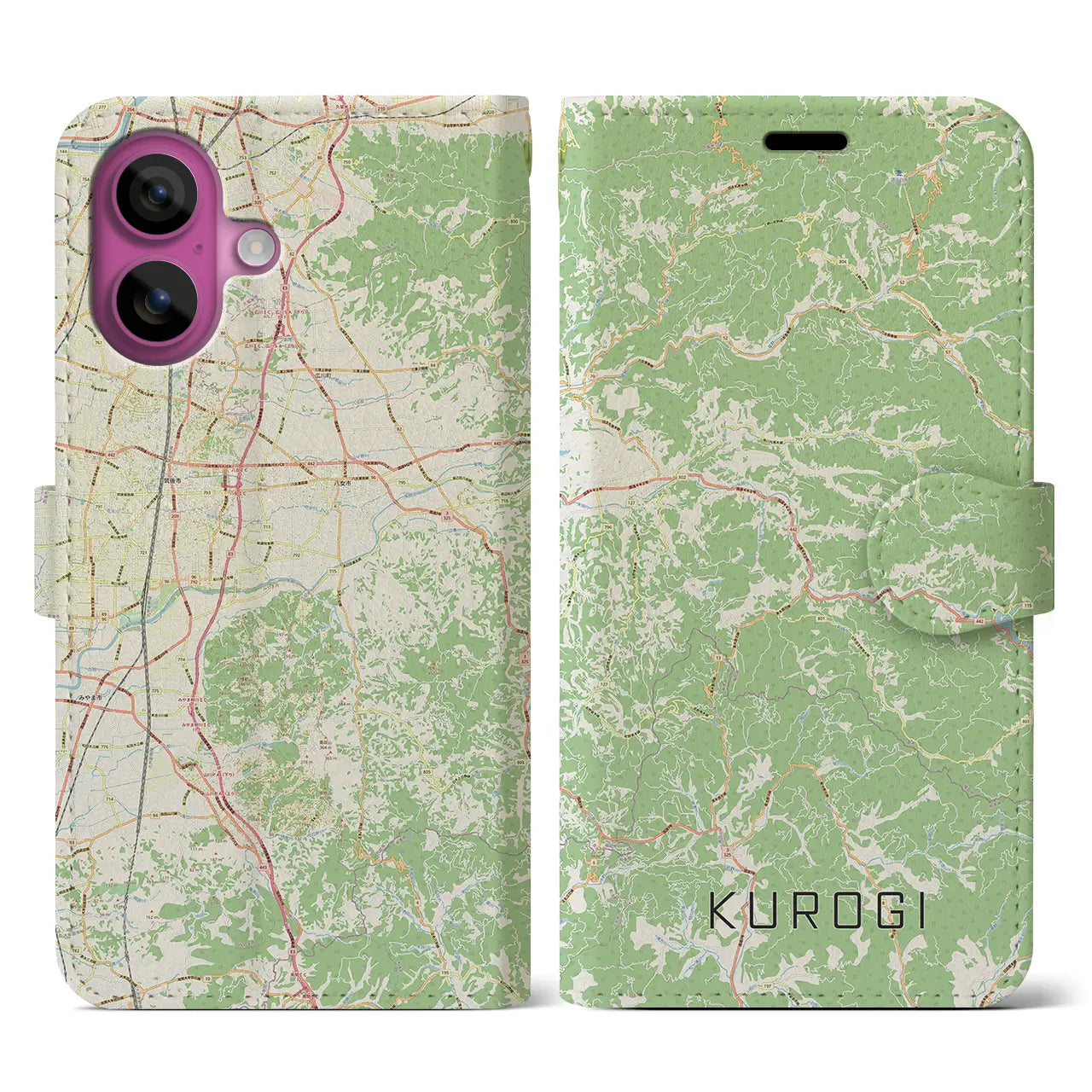 【黒木（福岡県）】地図柄iPhoneケース（手帳タイプ）ナチュラル・iPhone 16 Pro 用