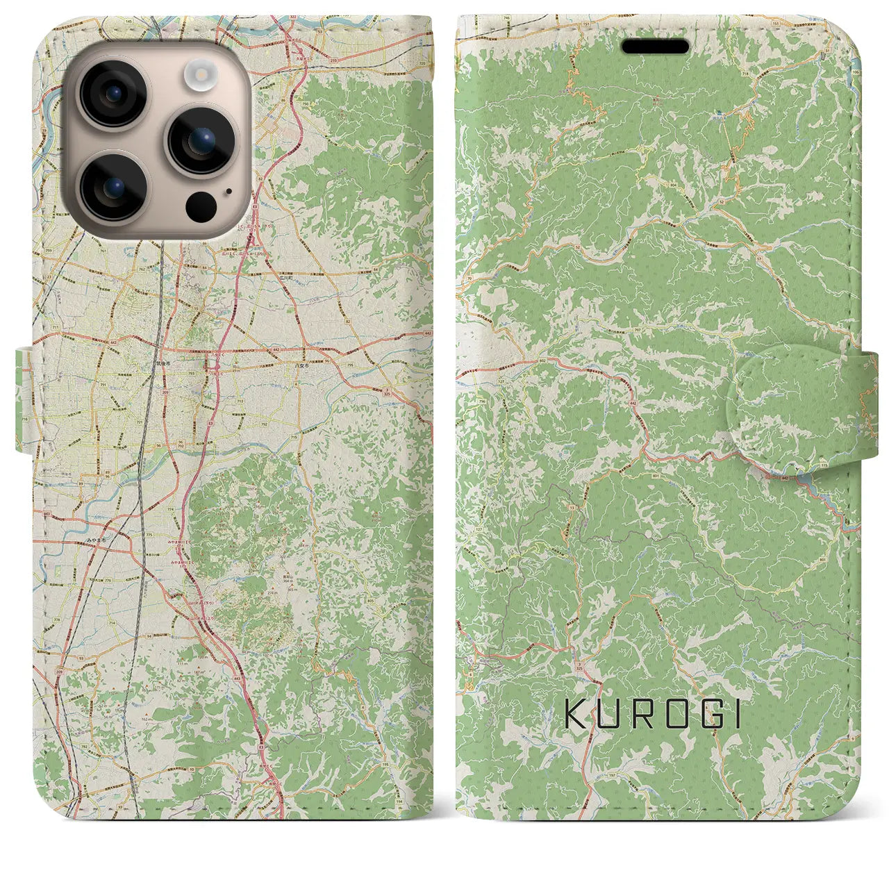 【黒木（福岡県）】地図柄iPhoneケース（手帳タイプ）ナチュラル・iPhone 16 Plus 用