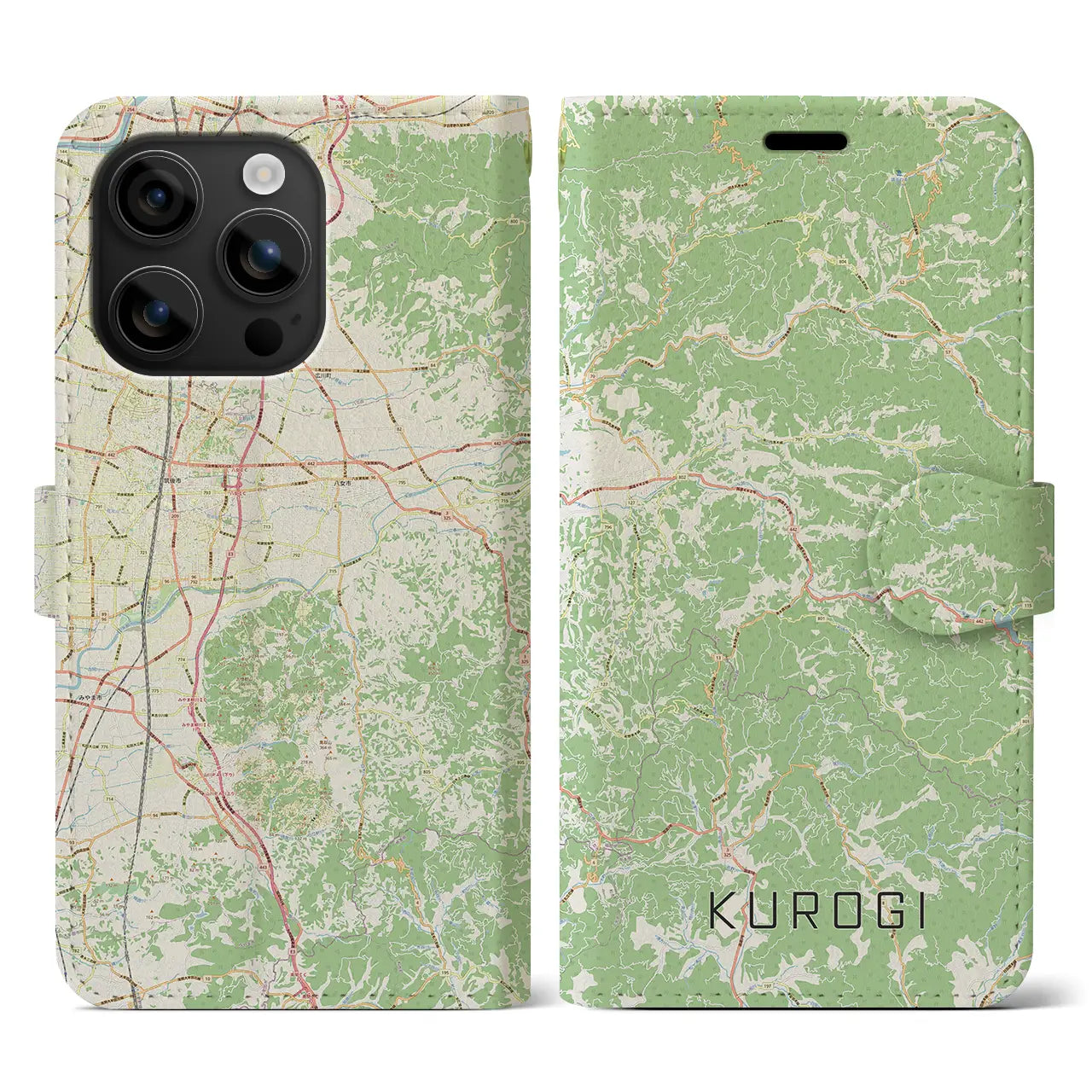 【黒木（福岡県）】地図柄iPhoneケース（手帳タイプ）ナチュラル・iPhone 16 用