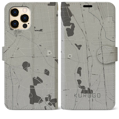 【黒子（茨城県）】地図柄iPhoneケース（手帳タイプ）モノトーン・iPhone 12 Pro Max 用