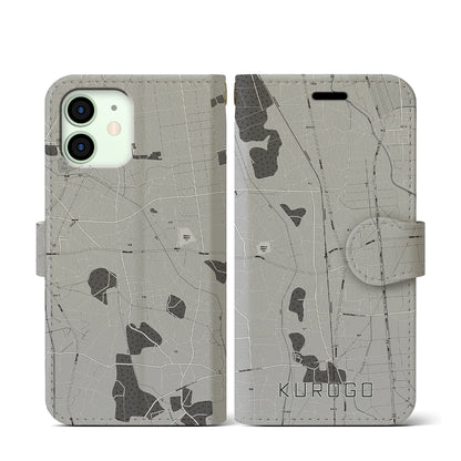 【黒子（茨城県）】地図柄iPhoneケース（手帳タイプ）モノトーン・iPhone 12 mini 用