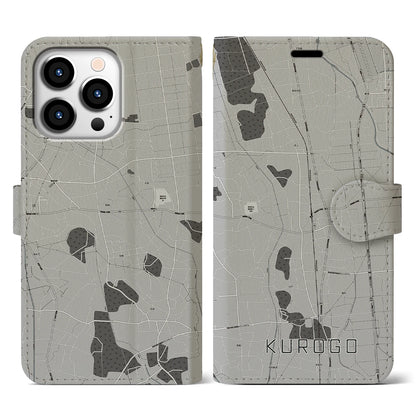 【黒子（茨城県）】地図柄iPhoneケース（手帳タイプ）モノトーン・iPhone 13 Pro 用