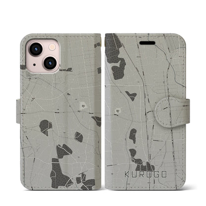 【黒子（茨城県）】地図柄iPhoneケース（手帳タイプ）モノトーン・iPhone 13 mini 用