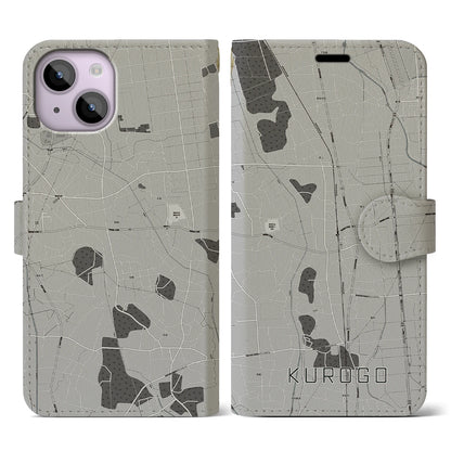 【黒子（茨城県）】地図柄iPhoneケース（手帳タイプ）モノトーン・iPhone 14 用