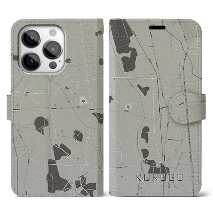 【黒子（茨城県）】地図柄iPhoneケース（手帳タイプ）モノトーン・iPhone 14 Pro 用