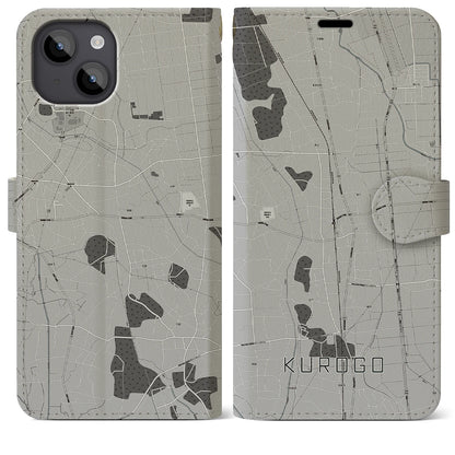 【黒子（茨城県）】地図柄iPhoneケース（手帳タイプ）モノトーン・iPhone 14 Plus 用