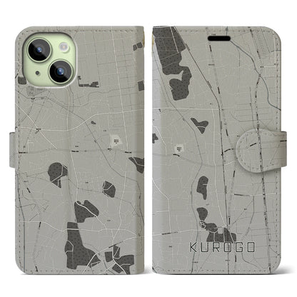 【黒子（茨城県）】地図柄iPhoneケース（手帳タイプ）モノトーン・iPhone 15 用