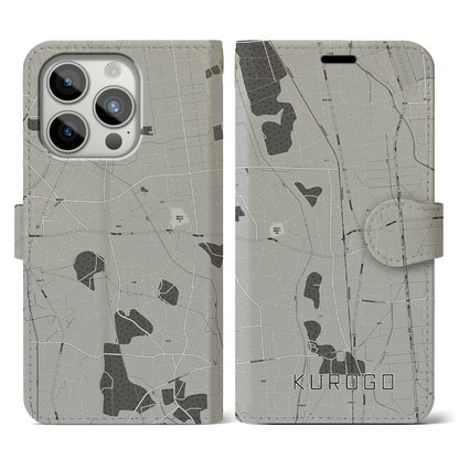 【黒子（茨城県）】地図柄iPhoneケース（手帳タイプ）モノトーン・iPhone 15 Pro 用