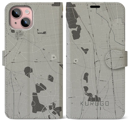【黒子（茨城県）】地図柄iPhoneケース（手帳タイプ）モノトーン・iPhone 15 Plus 用