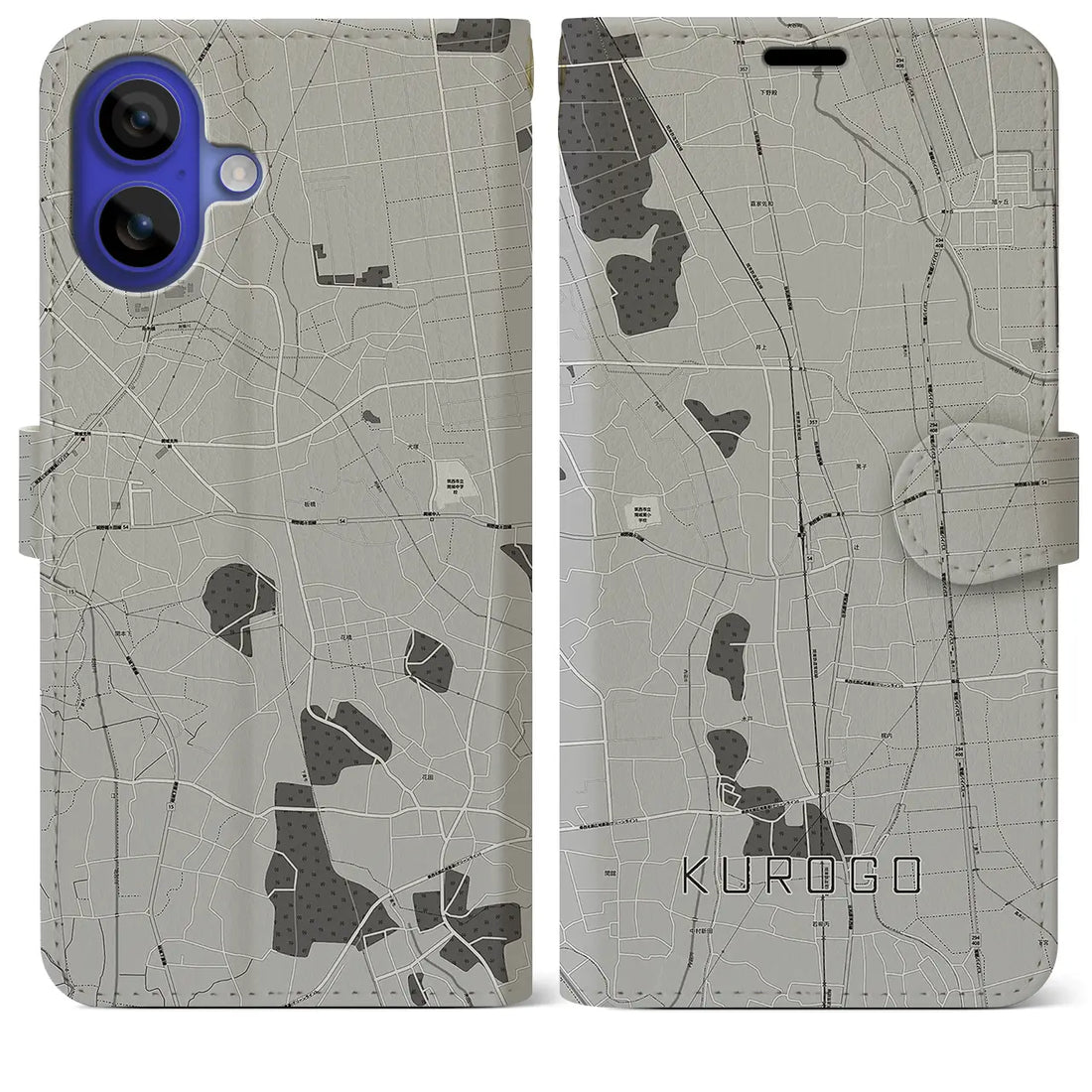 【黒子(茨城県)】地図柄iPhoneケース(手帳タイプ)モノトーン・iPhone 16 Pro Max 用