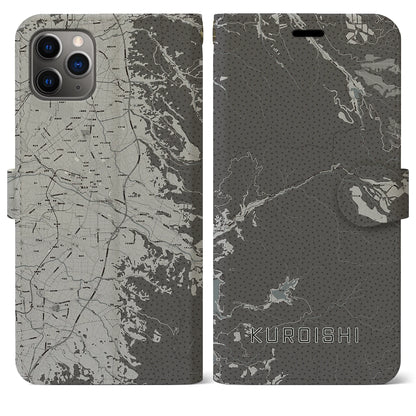 【黒石（青森県）】地図柄iPhoneケース（手帳タイプ）モノトーン・iPhone 11 Pro Max 用