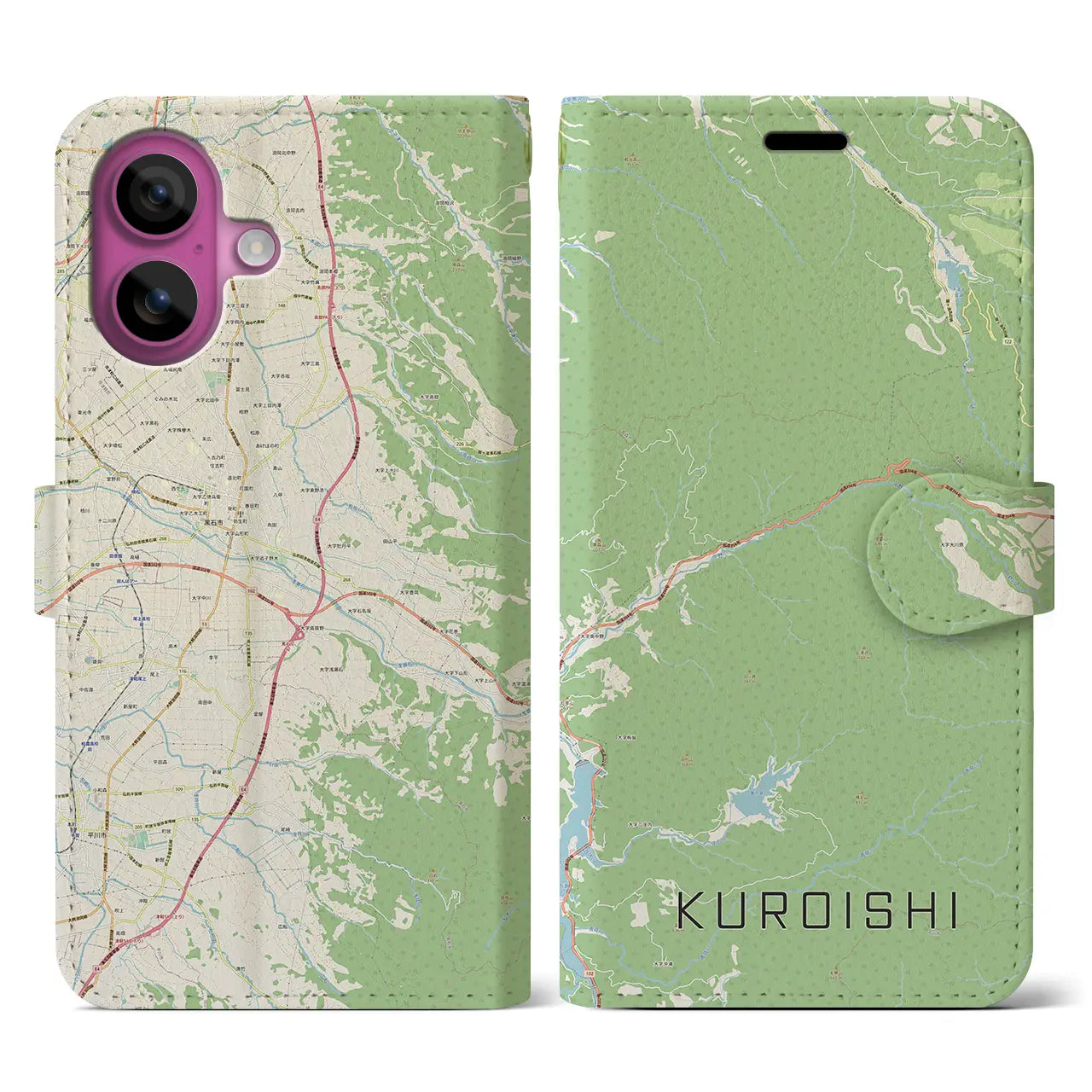 【黒石（青森県）】地図柄iPhoneケース（手帳タイプ）ナチュラル・iPhone 16 Pro 用