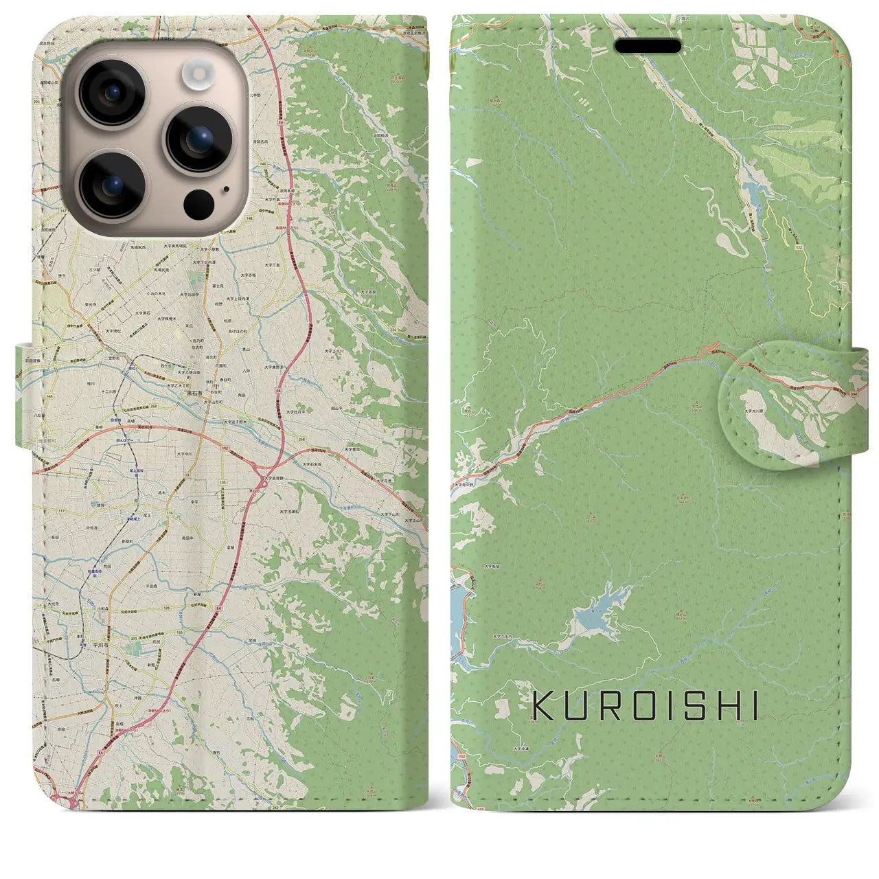 【黒石（青森県）】地図柄iPhoneケース（手帳タイプ）ナチュラル・iPhone 16 Plus 用