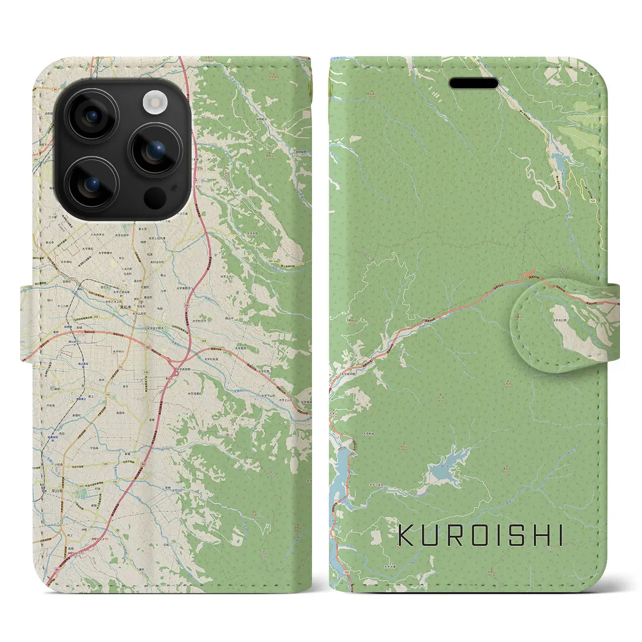 【黒石（青森県）】地図柄iPhoneケース（手帳タイプ）ナチュラル・iPhone 16 用