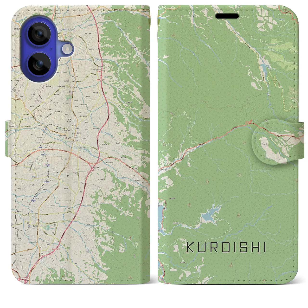 【黒石（青森県）】地図柄iPhoneケース（手帳タイプ）ナチュラル・iPhone 16 Pro Max 用