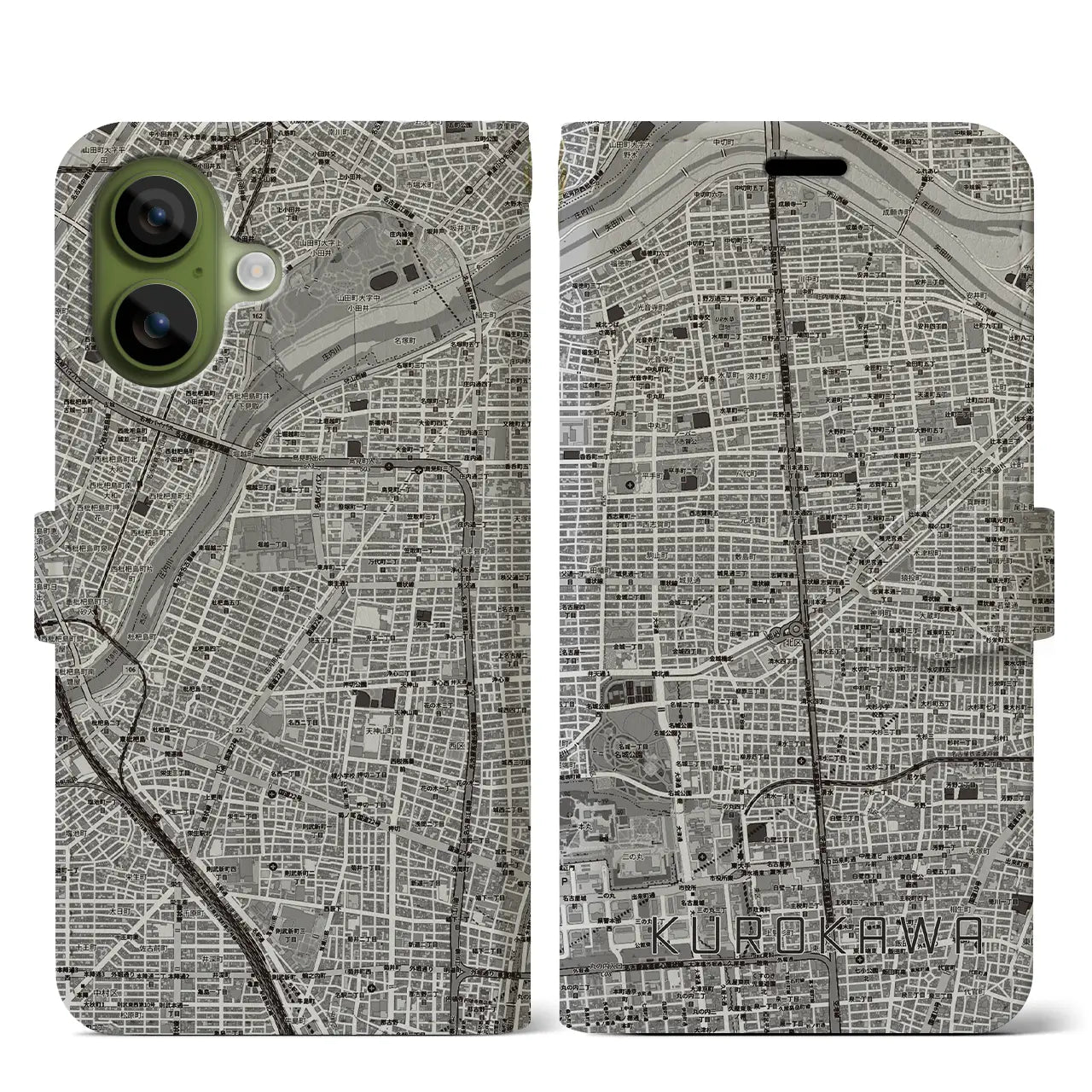 【黒川（愛知県）】地図柄iPhoneケース（手帳タイプ）