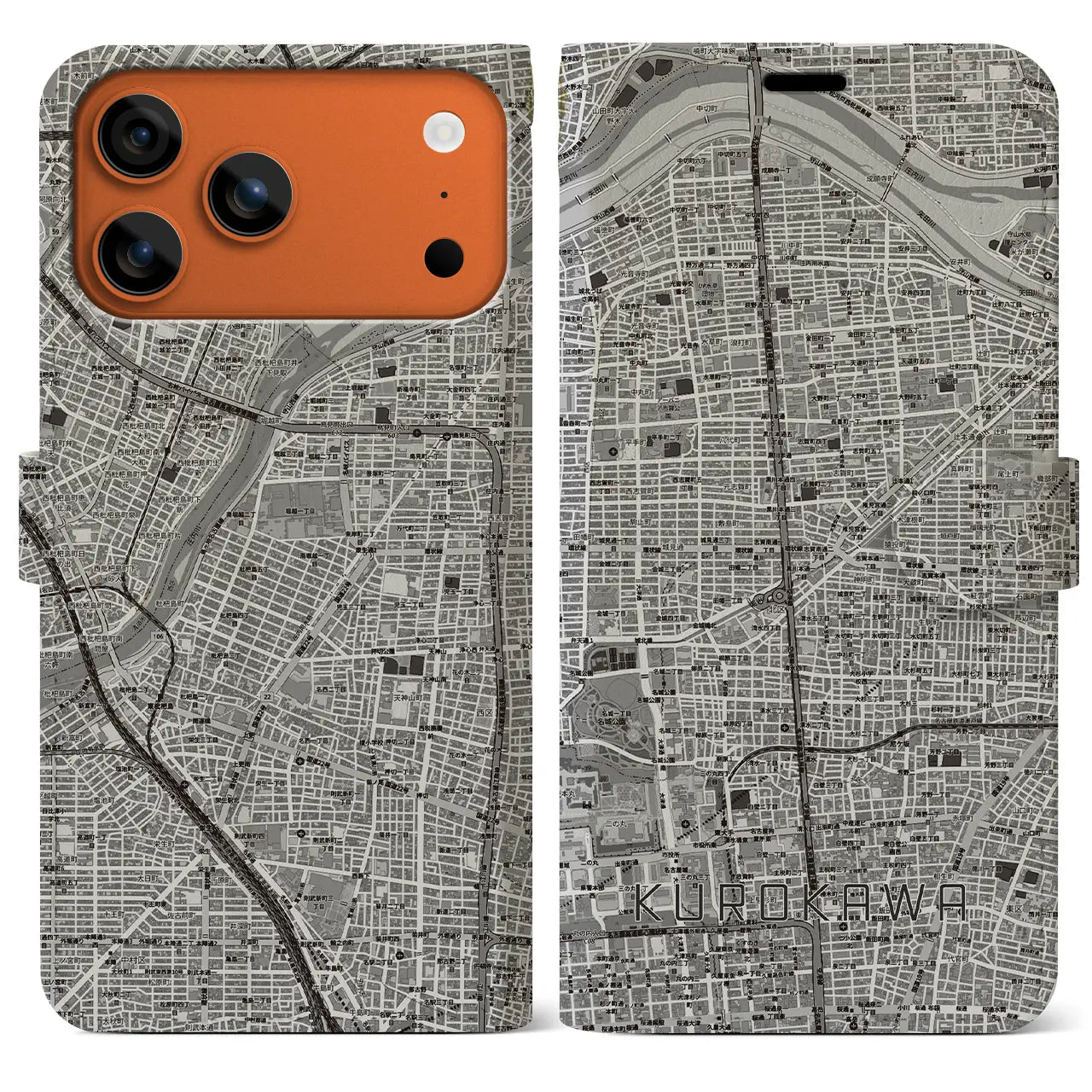 【黒川（愛知県）】地図柄iPhoneケース（手帳タイプ）