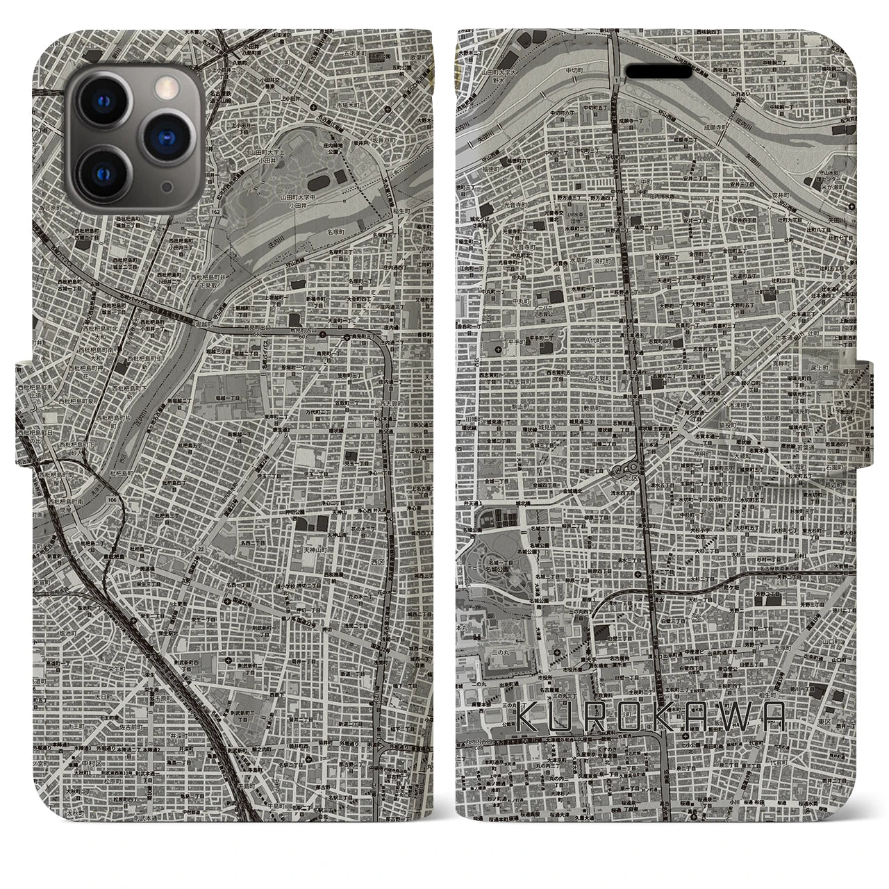 【黒川（愛知県）】地図柄iPhoneケース（手帳タイプ）