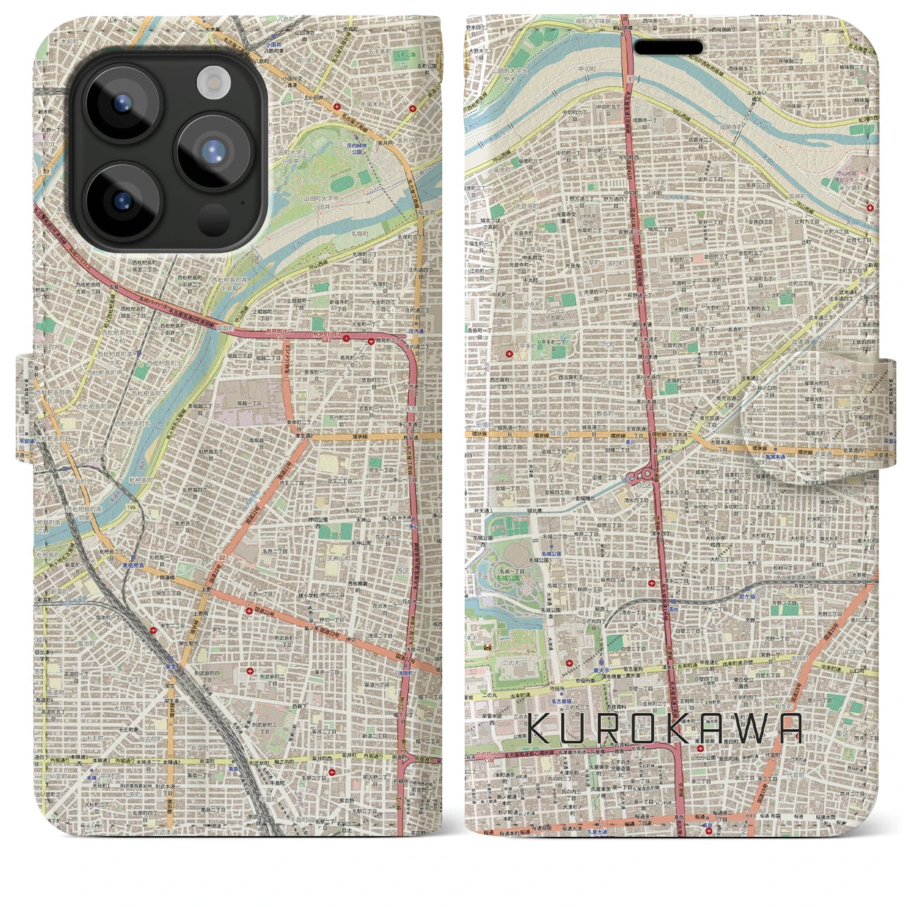 【黒川（愛知県）】地図柄iPhoneケース（手帳タイプ）