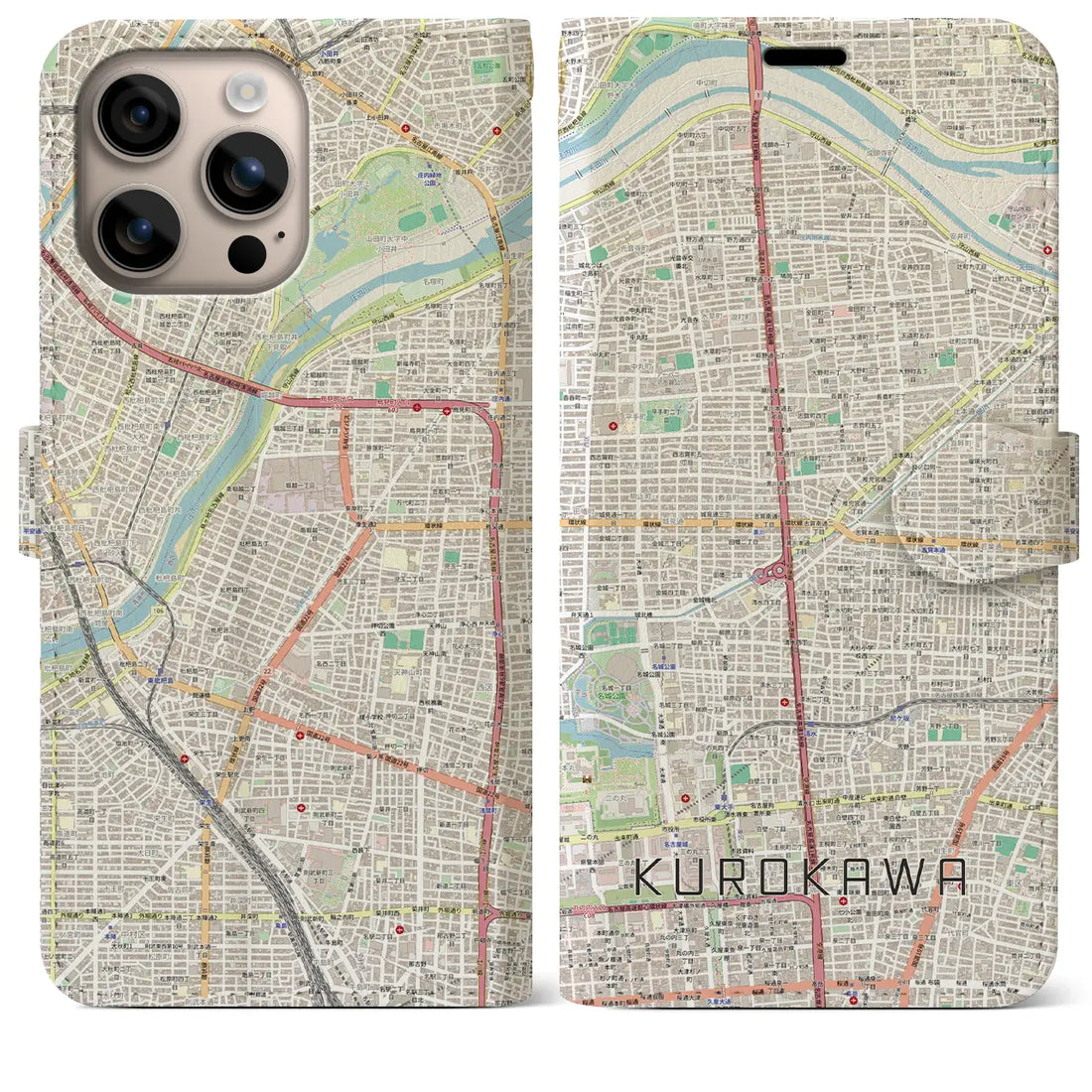 【黒川（愛知県）】地図柄iPhoneケース（手帳タイプ）
