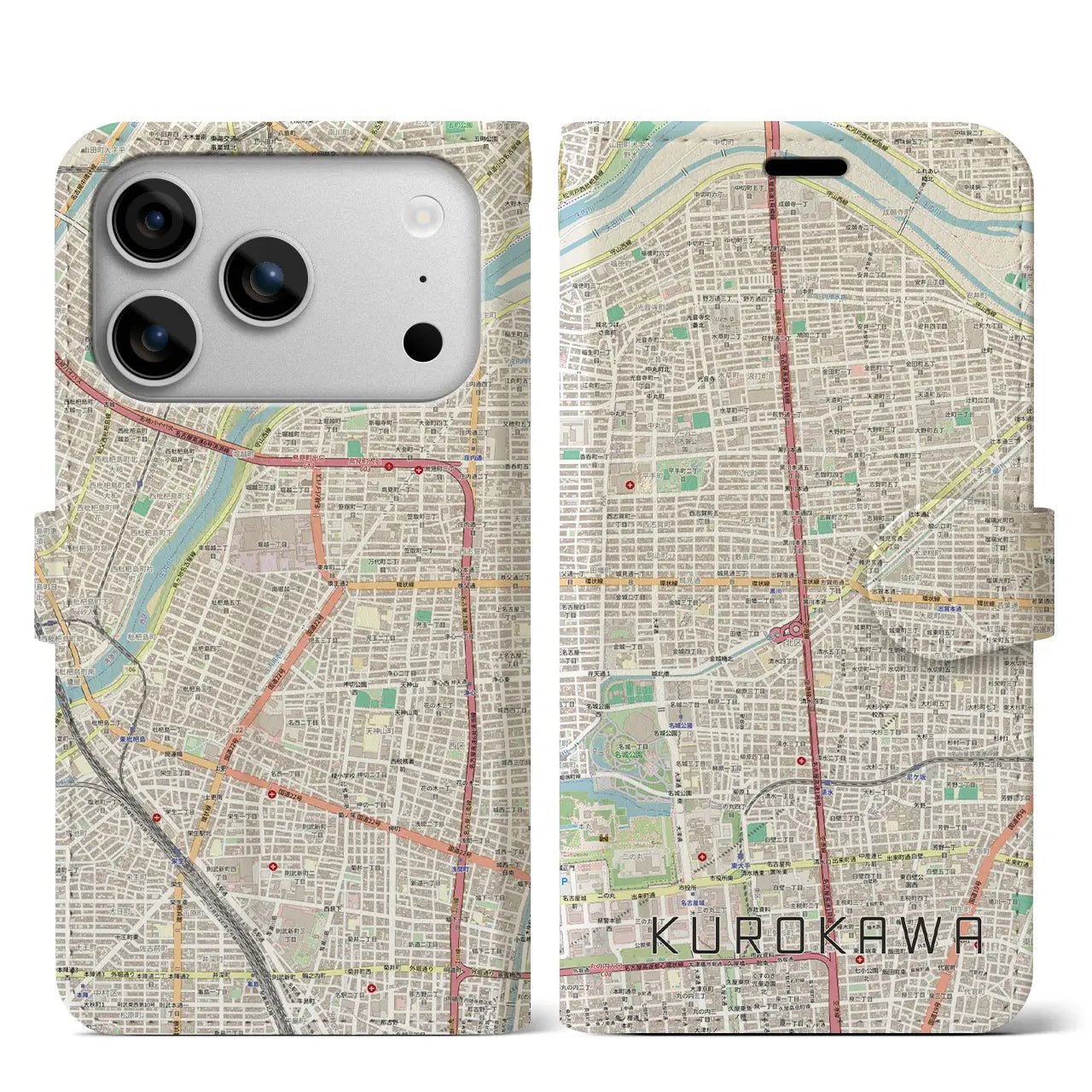 【黒川（愛知県）】地図柄iPhoneケース（手帳タイプ）