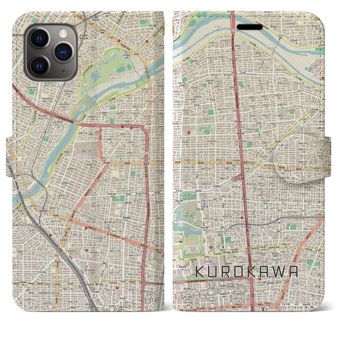 【黒川（愛知県）】地図柄iPhoneケース（手帳タイプ）