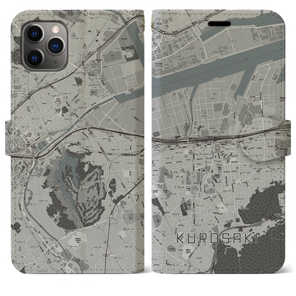 【黒崎（福岡県）】地図柄iPhoneケース（手帳タイプ）モノトーン・iPhone 11 Pro Max 用