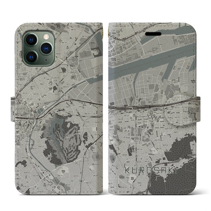 【黒崎（福岡県）】地図柄iPhoneケース（手帳タイプ）モノトーン・iPhone 11 Pro 用