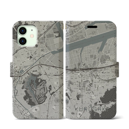 【黒崎（福岡県）】地図柄iPhoneケース（手帳タイプ）モノトーン・iPhone 12 mini 用