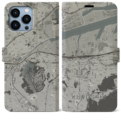 【黒崎（福岡県）】地図柄iPhoneケース（手帳タイプ）モノトーン・iPhone 13 Pro Max 用