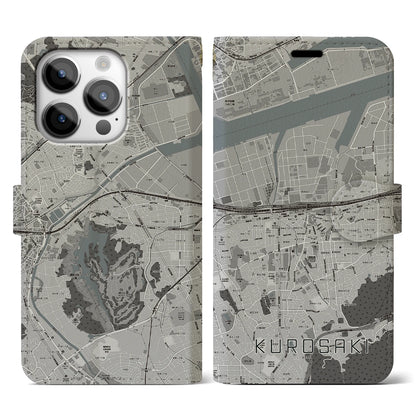 【黒崎（福岡県）】地図柄iPhoneケース（手帳タイプ）モノトーン・iPhone 14 Pro 用