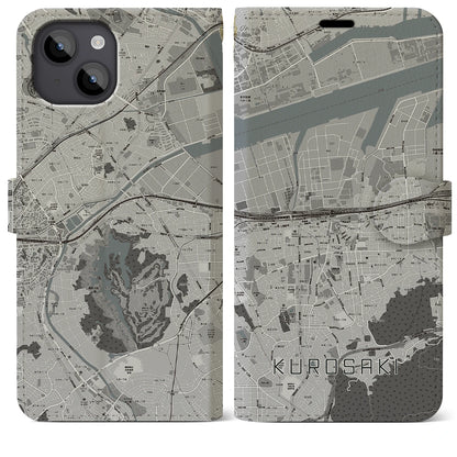 【黒崎（福岡県）】地図柄iPhoneケース（手帳タイプ）モノトーン・iPhone 14 Plus 用