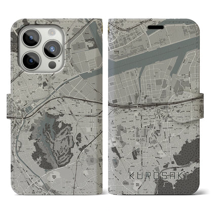 【黒崎（福岡県）】地図柄iPhoneケース（手帳タイプ）モノトーン・iPhone 15 Pro 用