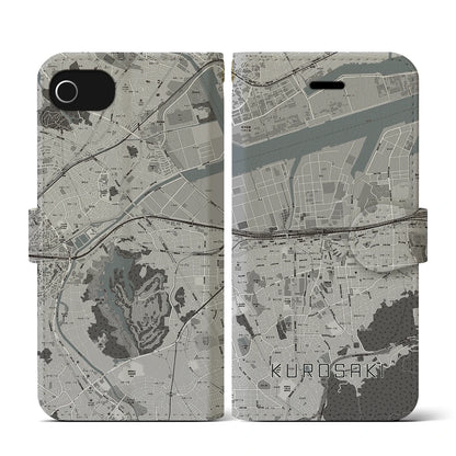 【黒崎（福岡県）】地図柄iPhoneケース（手帳タイプ）モノトーン・iPhone SE（第3 / 第2世代） / 8 / 7 / 6s / 6 用