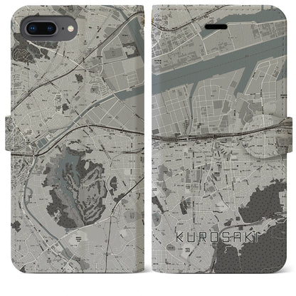 【黒崎（福岡県）】地図柄iPhoneケース（手帳タイプ）モノトーン・iPhone 8Plus /7Plus / 6sPlus / 6Plus 用