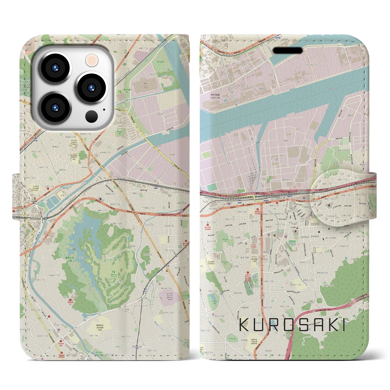 【黒崎（福岡県）】地図柄iPhoneケース（手帳タイプ）