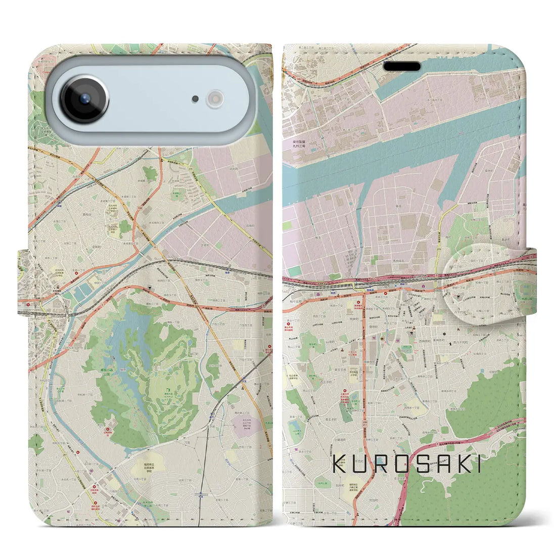 【黒崎（福岡県）】地図柄iPhoneケース（手帳タイプ）ナチュラル・iPhone 17 Pro Max 用