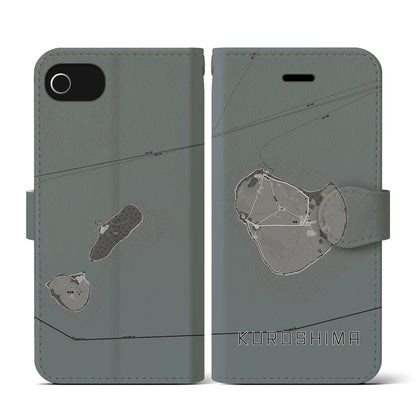 【黒島（沖縄県）】地図柄iPhoneケース（手帳タイプ）モノトーン・iPhone SE（第3 / 第2世代） / 8 / 7 / 6s / 6 用