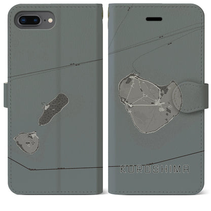 【黒島（沖縄県）】地図柄iPhoneケース（手帳タイプ）モノトーン・iPhone 8Plus /7Plus / 6sPlus / 6Plus 用