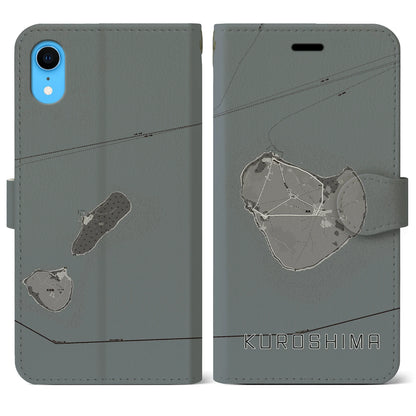 【黒島（沖縄県）】地図柄iPhoneケース（手帳タイプ）モノトーン・iPhone XR 用