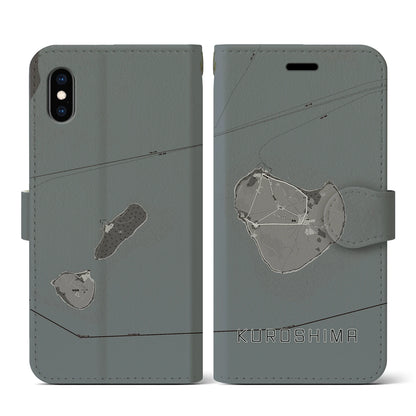 【黒島（沖縄県）】地図柄iPhoneケース（手帳タイプ）モノトーン・iPhone XS / X 用