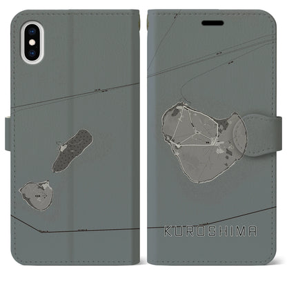 【黒島（沖縄県）】地図柄iPhoneケース（手帳タイプ）モノトーン・iPhone XS Max 用