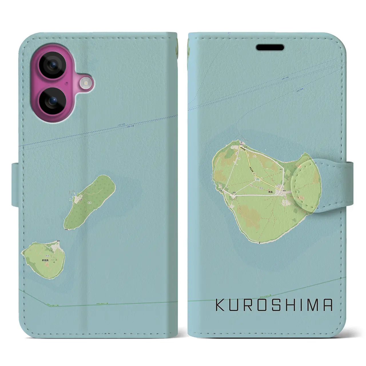 【黒島（沖縄県）】地図柄iPhoneケース（手帳タイプ）ナチュラル・iPhone 16 Pro 用