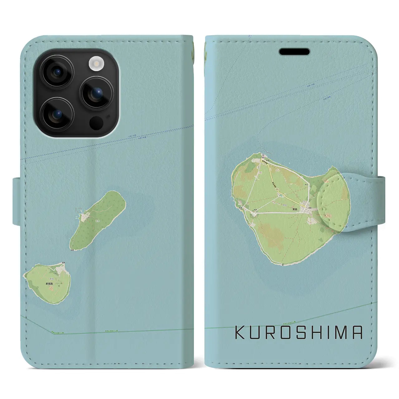 【黒島（沖縄県）】地図柄iPhoneケース（手帳タイプ）ナチュラル・iPhone 16 用