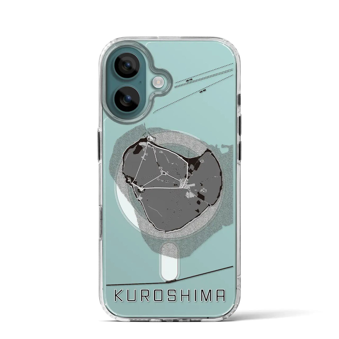 【黒島(沖縄県)】地図柄iPhoneケース(MagSafeタイプ)モノトーン・iPhone 16 Pro 用