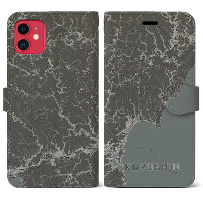 【黒潮（高知県）】地図柄iPhoneケース（手帳タイプ）モノトーン・iPhone 11 用