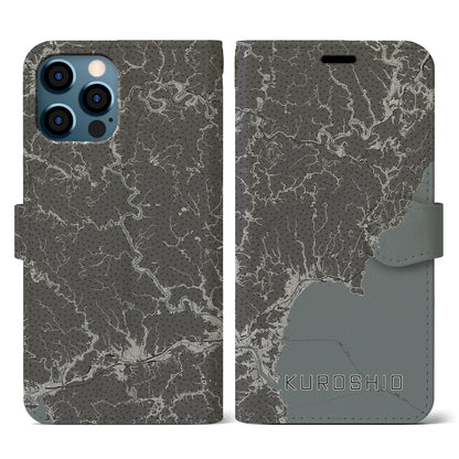 【黒潮（高知県）】地図柄iPhoneケース（手帳タイプ）モノトーン・iPhone 12 / 12 Pro 用
