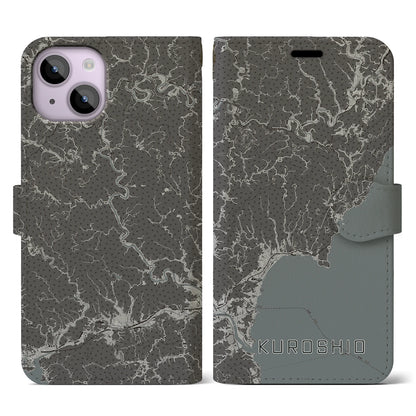 【黒潮（高知県）】地図柄iPhoneケース（手帳タイプ）モノトーン・iPhone 14 用