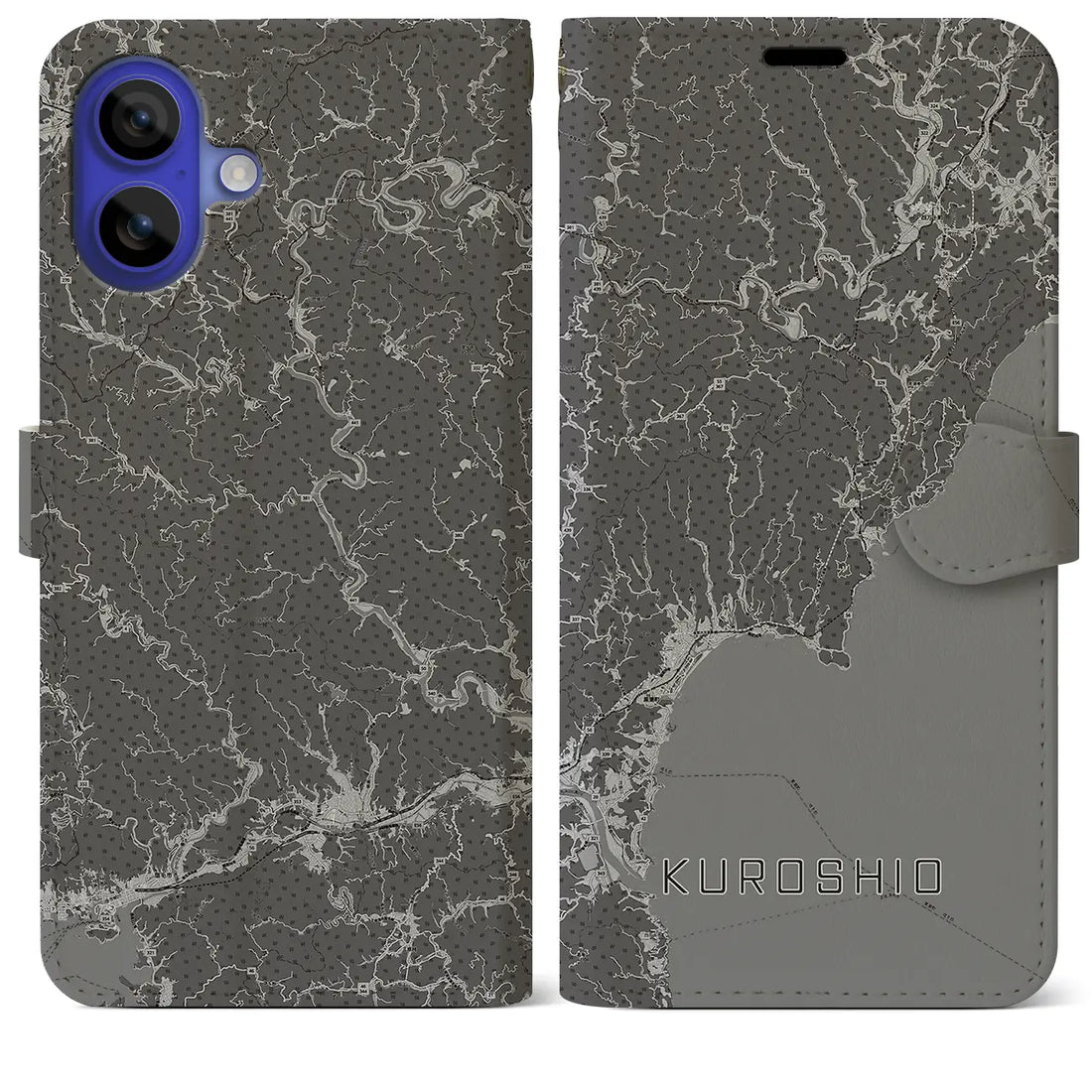 【黒潮(高知県)】地図柄iPhoneケース(手帳タイプ)モノトーン・iPhone 16 Pro Max 用