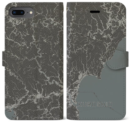 【黒潮（高知県）】地図柄iPhoneケース（手帳タイプ）モノトーン・iPhone 8Plus /7Plus / 6sPlus / 6Plus 用